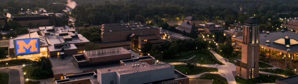 The morning sun rises on the Grove at North Campus of the Universities of Michigan