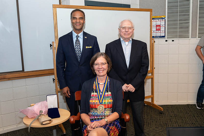 Photo of Dean Alec Gallimore, Chair Tuija Pulkkinen and Professor Tamas Gombosi