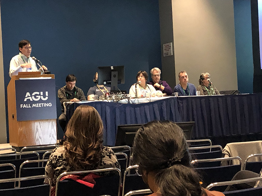 Photo of Mark Moldwin speaking at AGU.