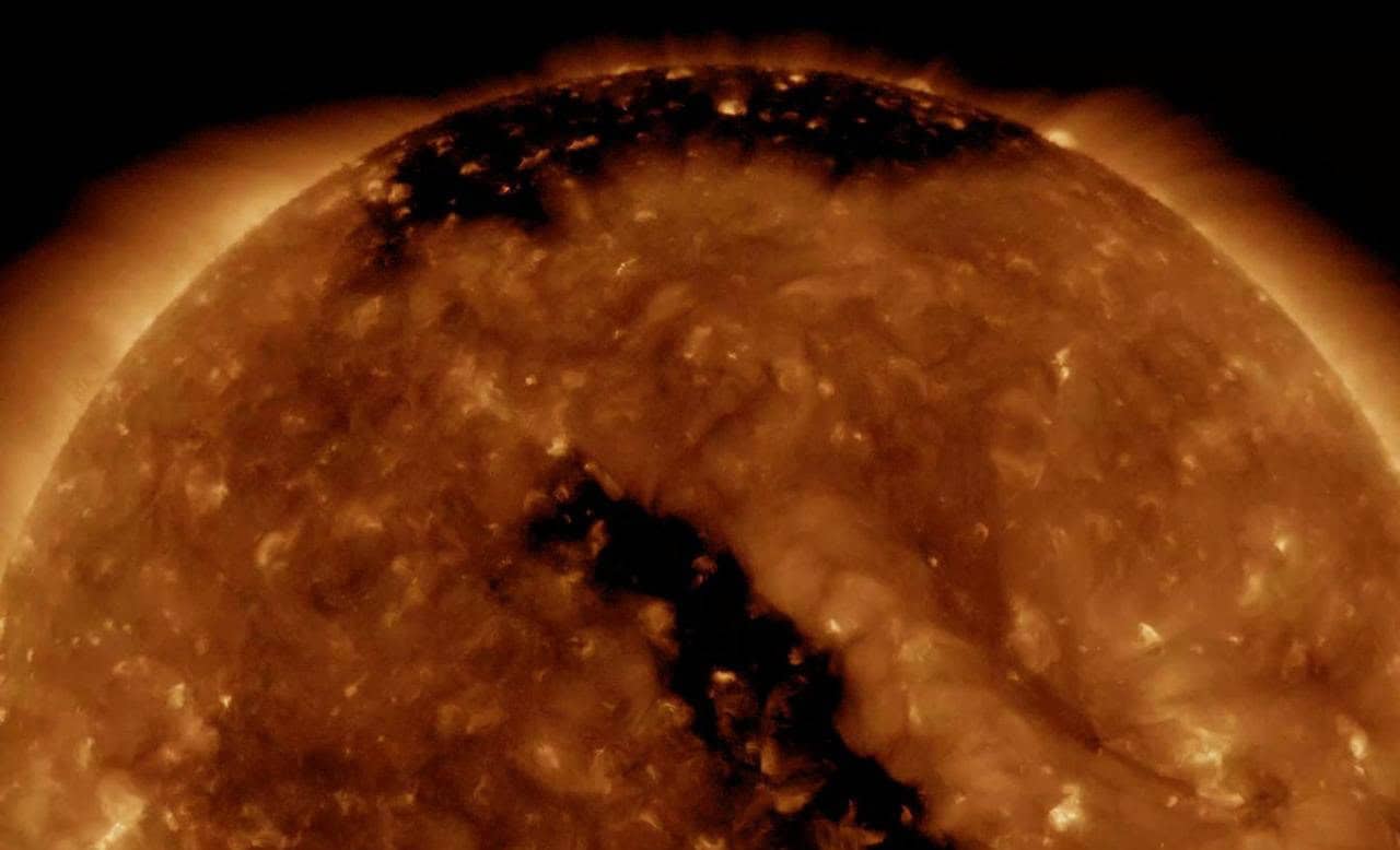 Image of coronal hole on the sun's surface. Courtesy of NASA.